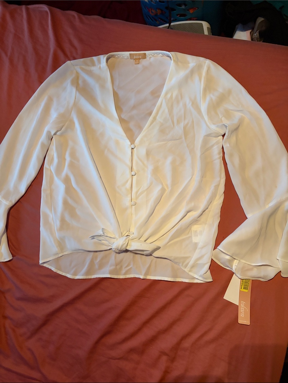 Takara Cream Tie-Front V-Neck Blouse